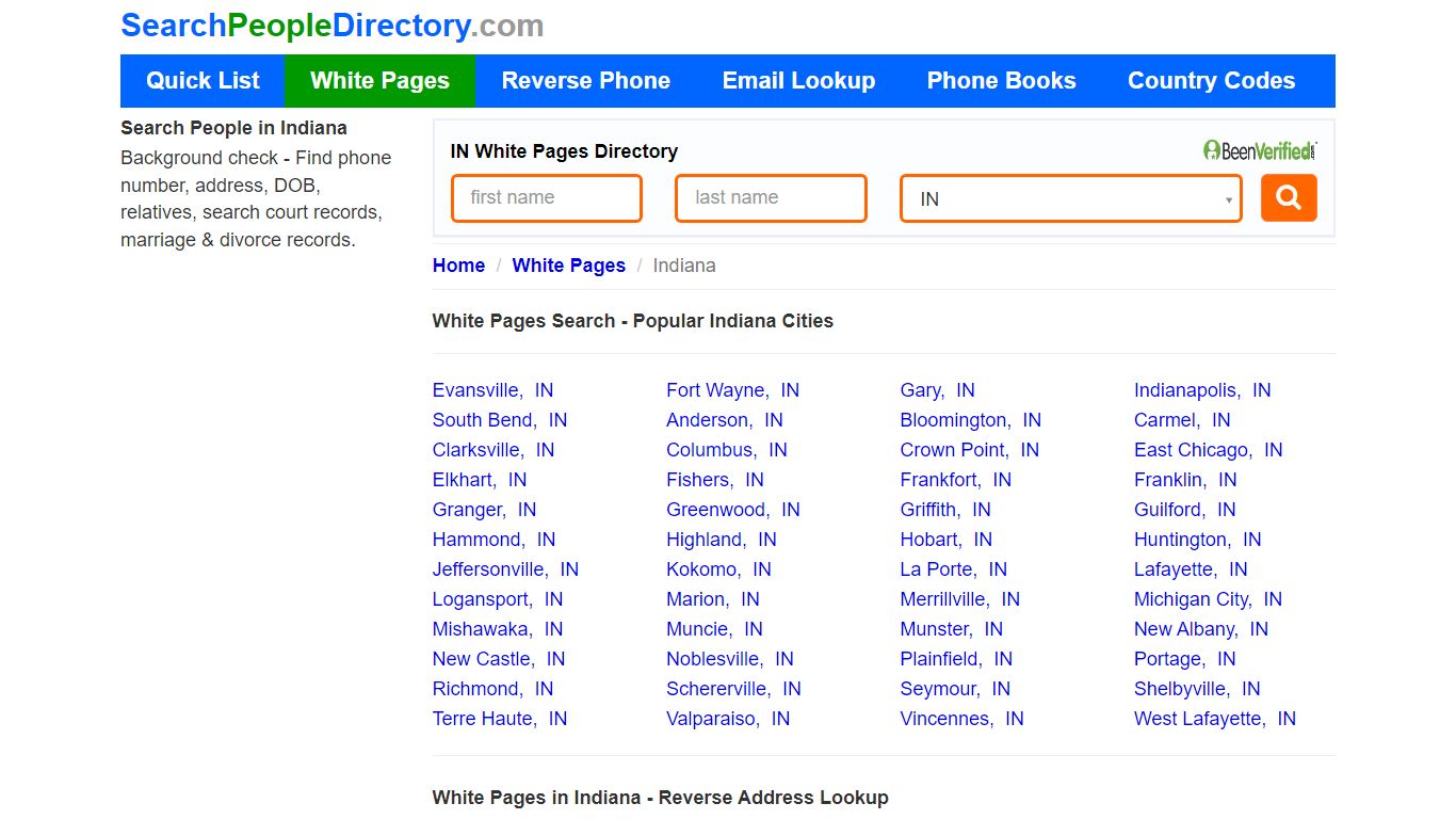 White Pages in Indiana, Find a Person, Local Directory